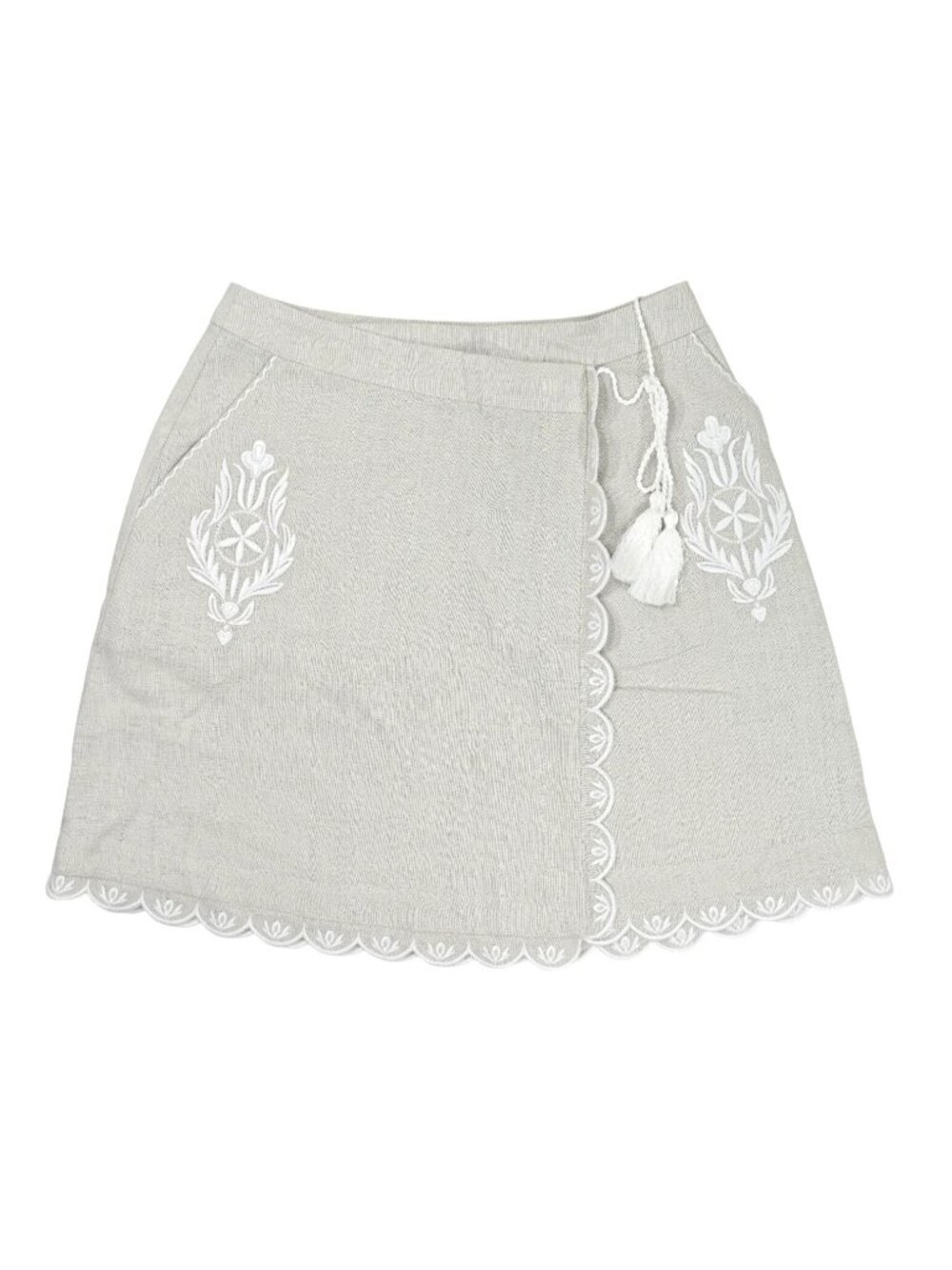 Etnodimlinen Linen Skirt with White embroidery in Grey Meadow